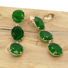 Par de Brincos com Blue Green, em Ouro Amarelo 18 Kilates